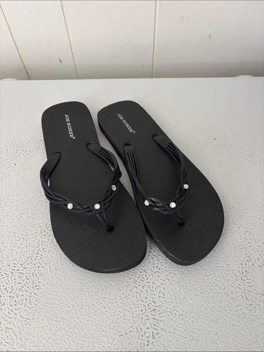 Joe Boxer Black Rhinestone Embellished Flip Flop Sandals